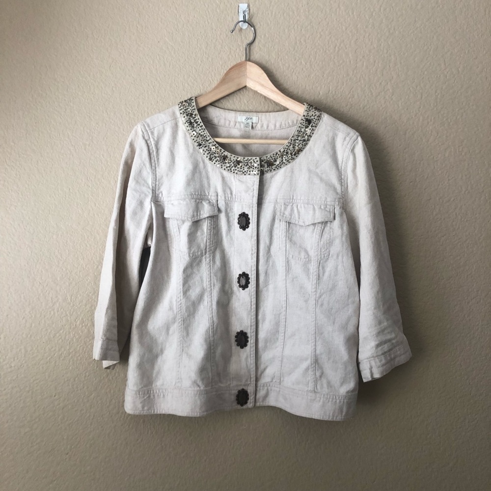 J Jill linen blend snap button beaded jack…